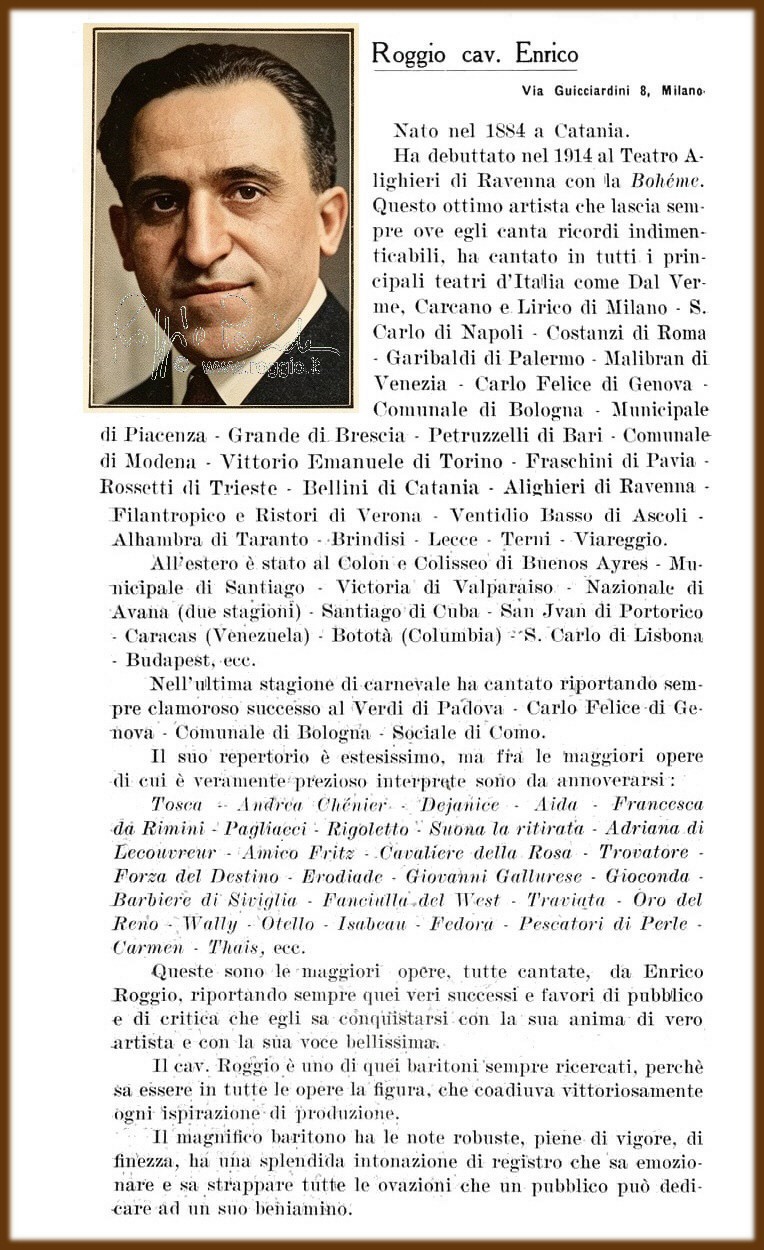 Articolo tratto da "Annuario dell�Arte Lirica Italiana e dei suoi Interpreti" � Serbolonghi 1924 